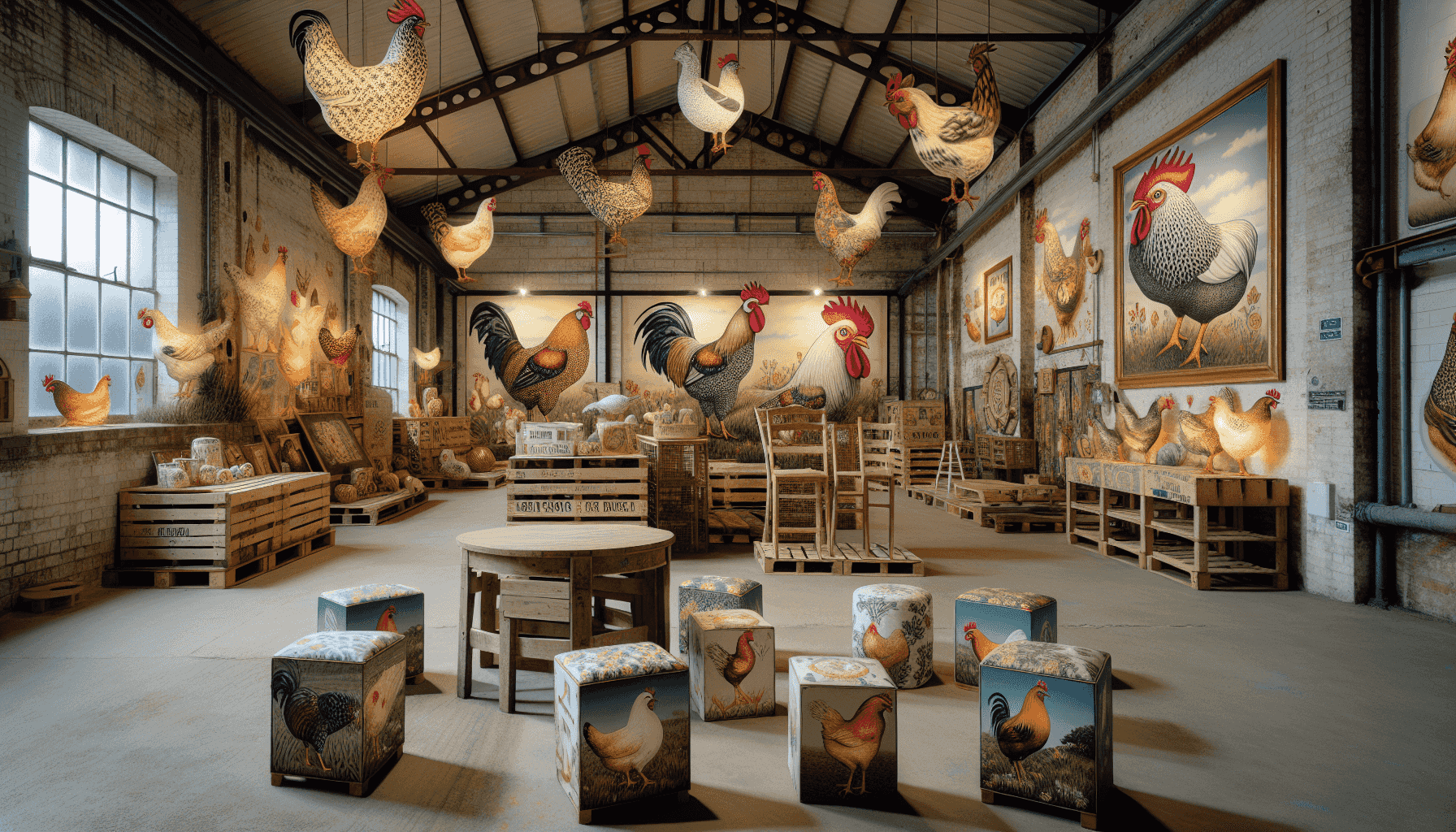 Almacén con decoraciones temáticas de gallina